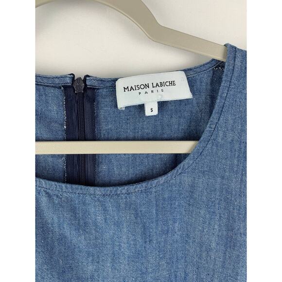 Maison Labiche Chambray Ruffle Sleeve Cotton Dress. Women's Size Small - Picture 4 of 7